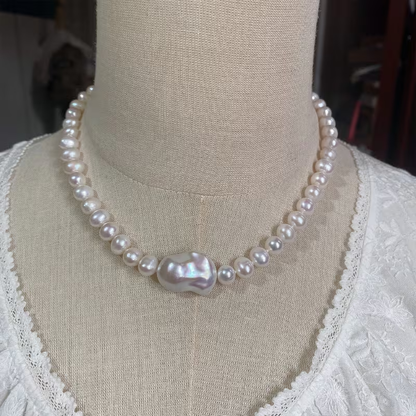 Natural Freshwater Pearls, Baroque French Style Light Luxury Sweater Necklace