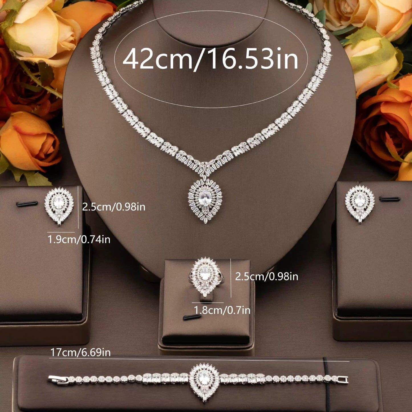 1 set of luxurious and elegant inlaid sparkling cubic zirconia sun jewelry set suitable for ladies party wear