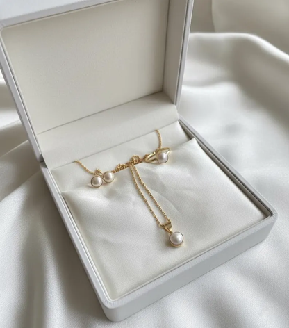 Natural Pearl Jewelry Set, Dainty Pearl Necklace Earrings Ring Set