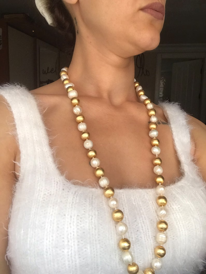 Hand Knitted Pearl Long Necklace
