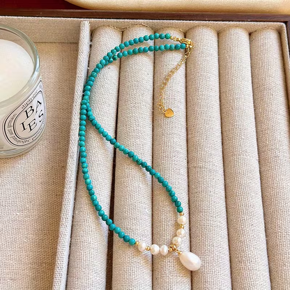 New Retro Turquoise with Freshwater Pearl Necklace