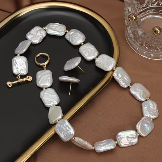 Natural Freshwater Baroque Freshwater Pearls  Necklace and Earrings set