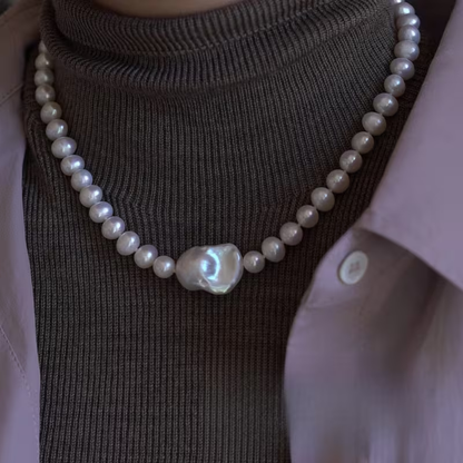 Natural Freshwater Pearls, Baroque French Style Light Luxury Sweater Necklace