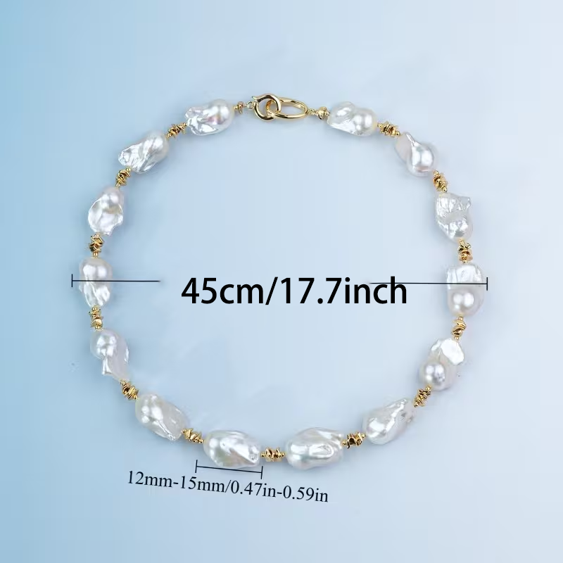 Fashion White Freshwater Pearls Necklace | Irregular Round Baroque Style