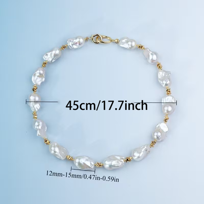 Fashion White Freshwater Pearls Necklace | Irregular Round Baroque Style