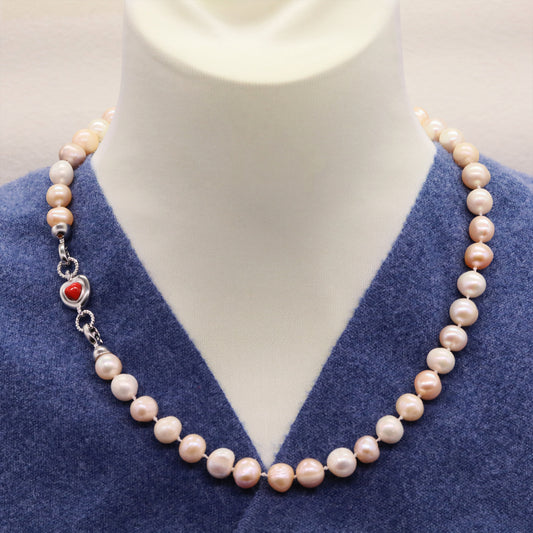 Handmade Elegant Pink and White Freshwater Freshwater Pearls Necklace 18.1 Inch Long, Elegant Style, Perfect for Casual Attire, Holidays, Vacations, and Gifting, Includes Gift Box, Year-Round Wear, Valentine's Day Gift Idea