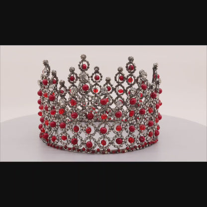 3.93inch Long Round Red Bead Crown Unique Princess Crown Queen Crown, suitable for everyday, festival and party