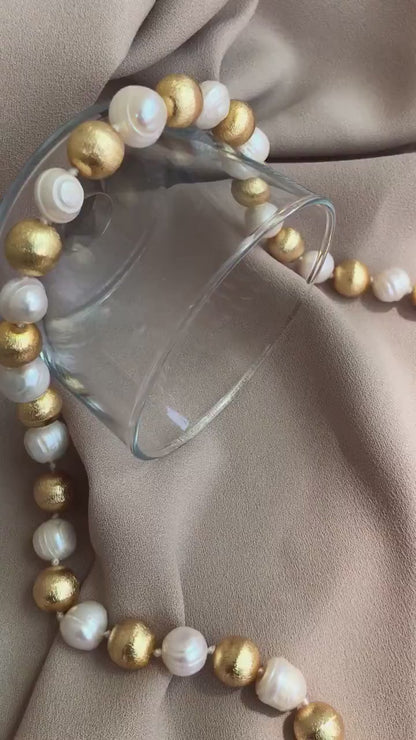 Hand Knitted Pearl Long Necklace