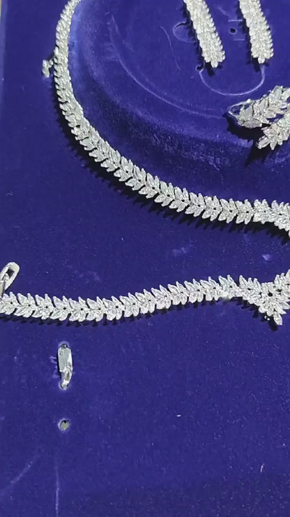 1 set of luxurious and elegant inlaid cubic zirconia v-neck wheat ear design jewelry set suitable for women’s wedding wear