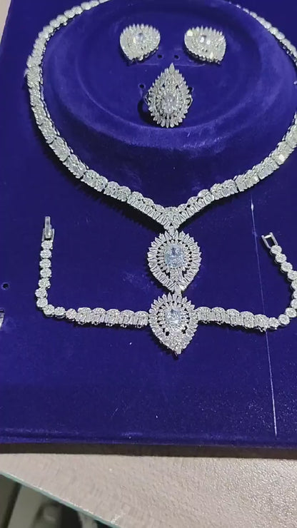 1 set of luxurious and elegant inlaid sparkling cubic zirconia sun jewelry set suitable for ladies party wear