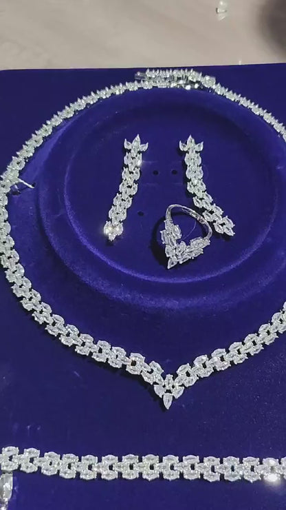 1 elegant set of sparkling cubic zirconia bouquet pendant design jewelry set