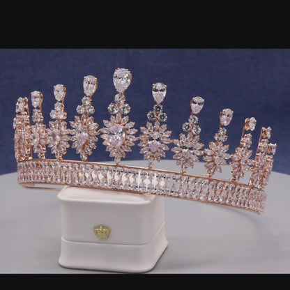 2.75inch high rose gold zircon crown sunflower shape queen zircon crown for banquets, parties and festivals