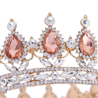 Fumud 2" Height Silver and Gold Plated Crystal Rhinestone Ruby Full Circle Tiara Crown Bridal Wedding Jewelry Hair Accessories (41-gold-red)