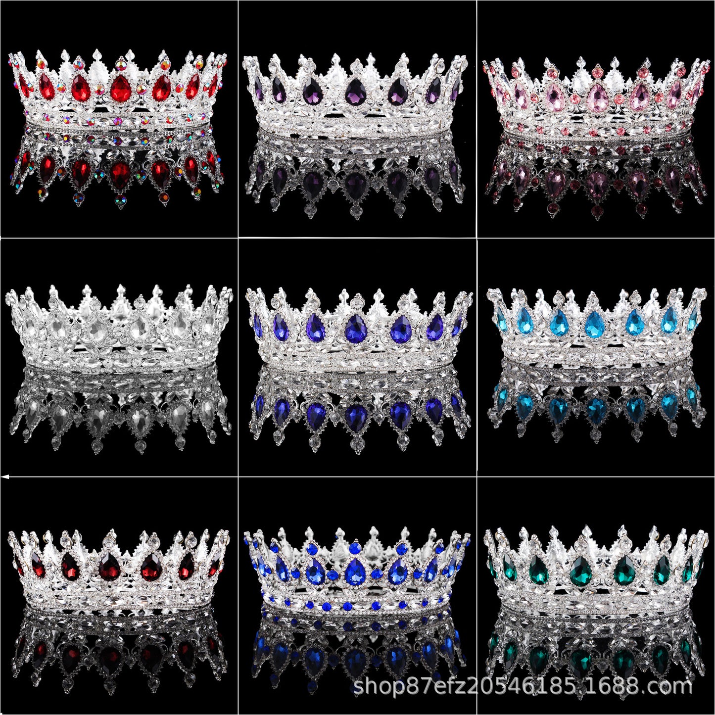 Fumud 2" Height Silver and Gold Plated Crystal Rhinestone Ruby Full Circle Tiara Crown Bridal Wedding Jewelry Hair Accessories (41-gold-red)